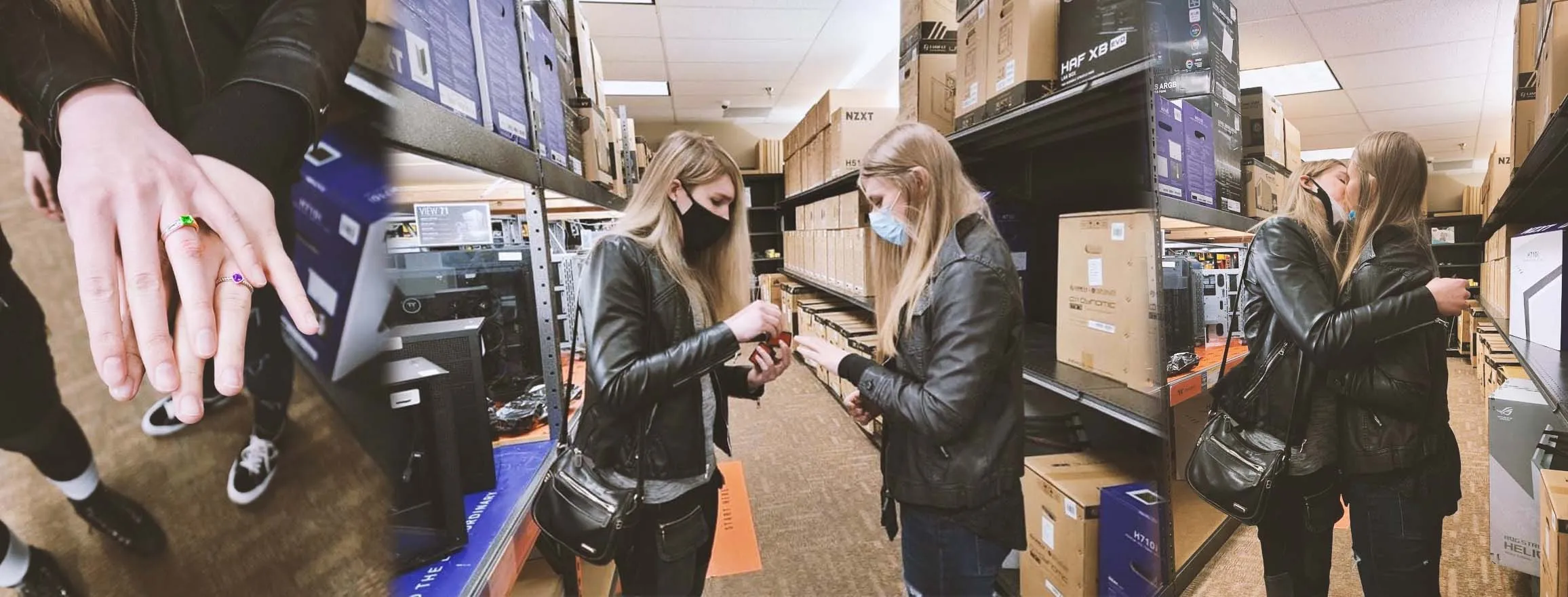 Jade and Aria getting engaged at Micro Center