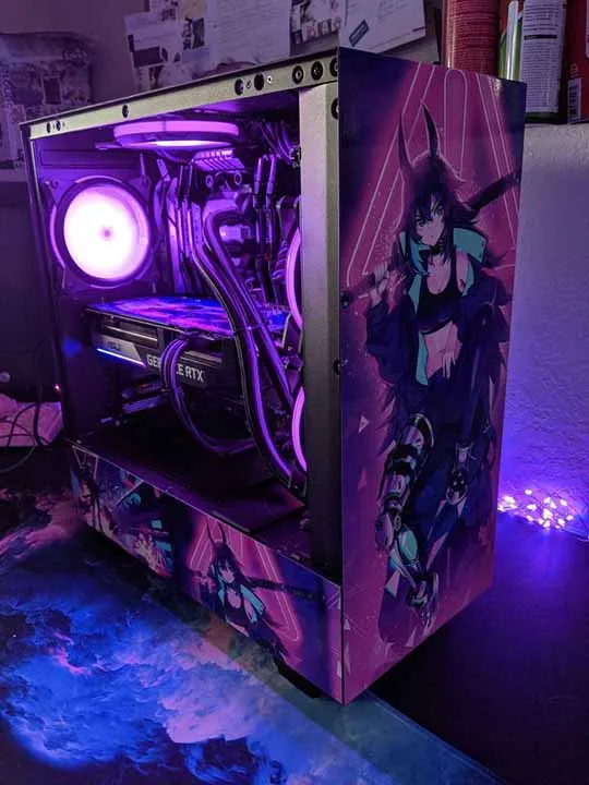 Cyberpunk Neko Vinyl Wrapped Threadripper Workstation