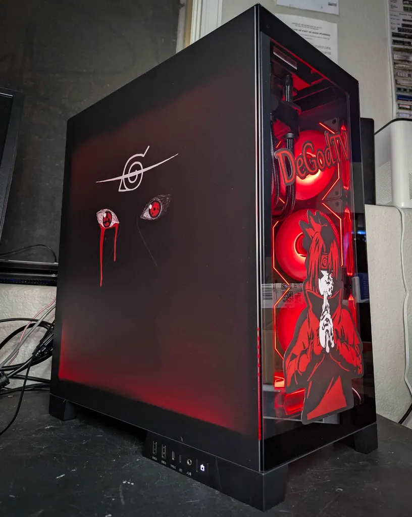 Front view of Naruto Shippuden Itachi and Sasuke-themed wrap on fishtank case