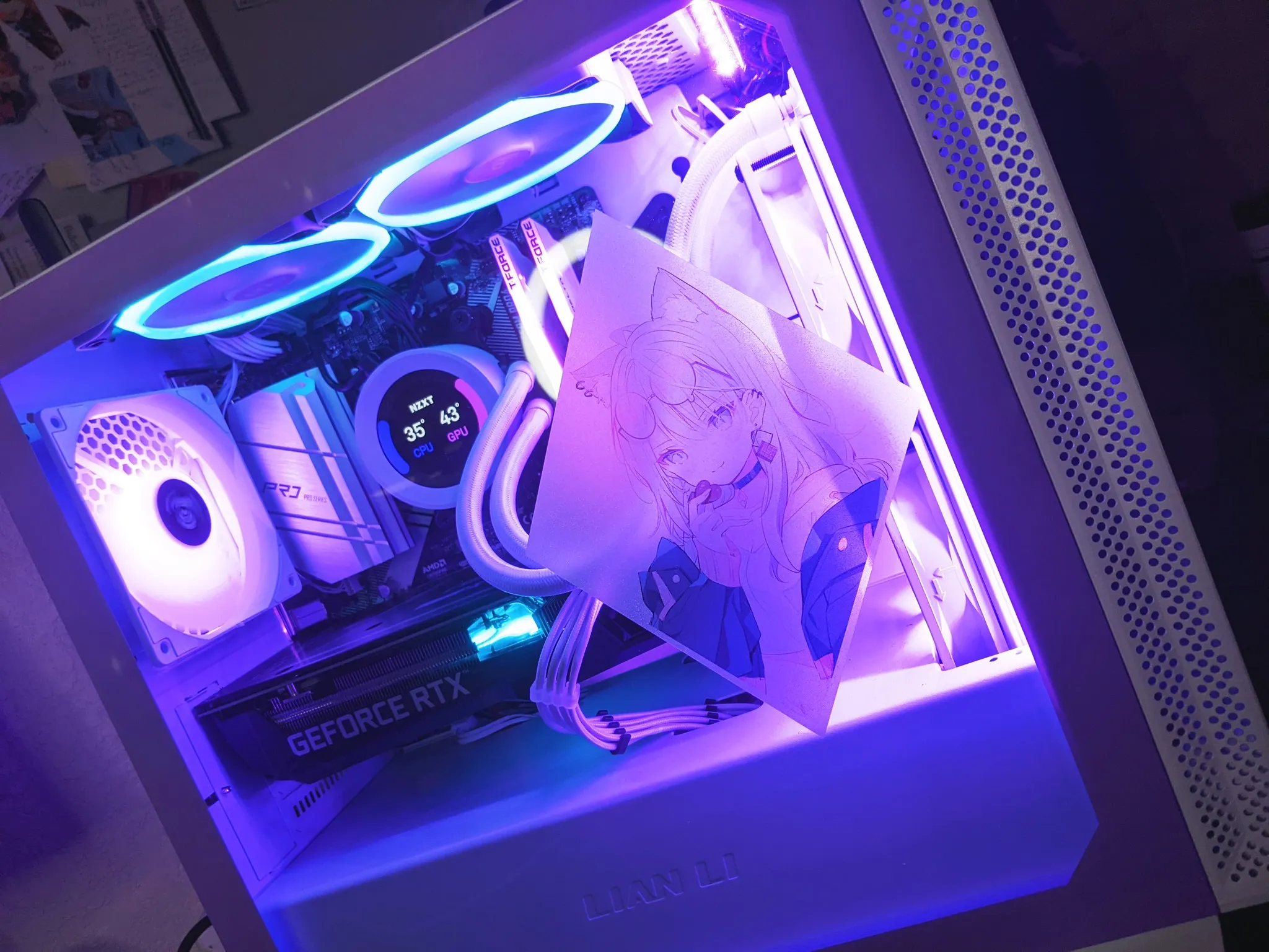 Side view of Neko-themed wrap on Lian Li Lancool 205M case