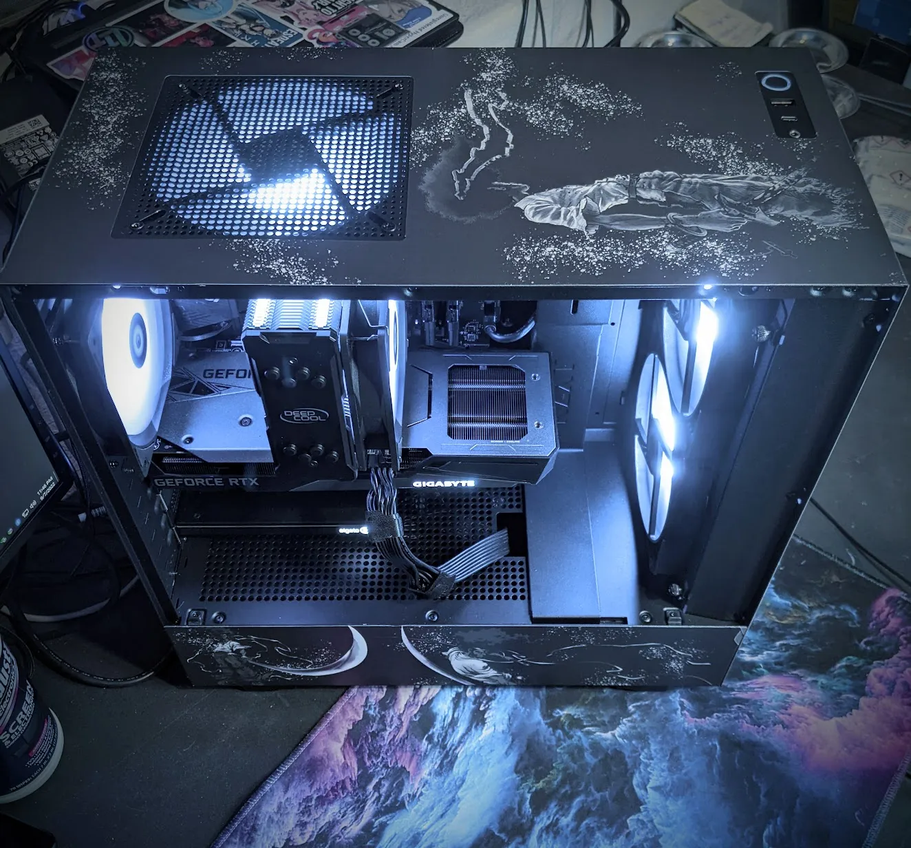 Top view of Afro Samurai-themed wrap on NZXT H510 case